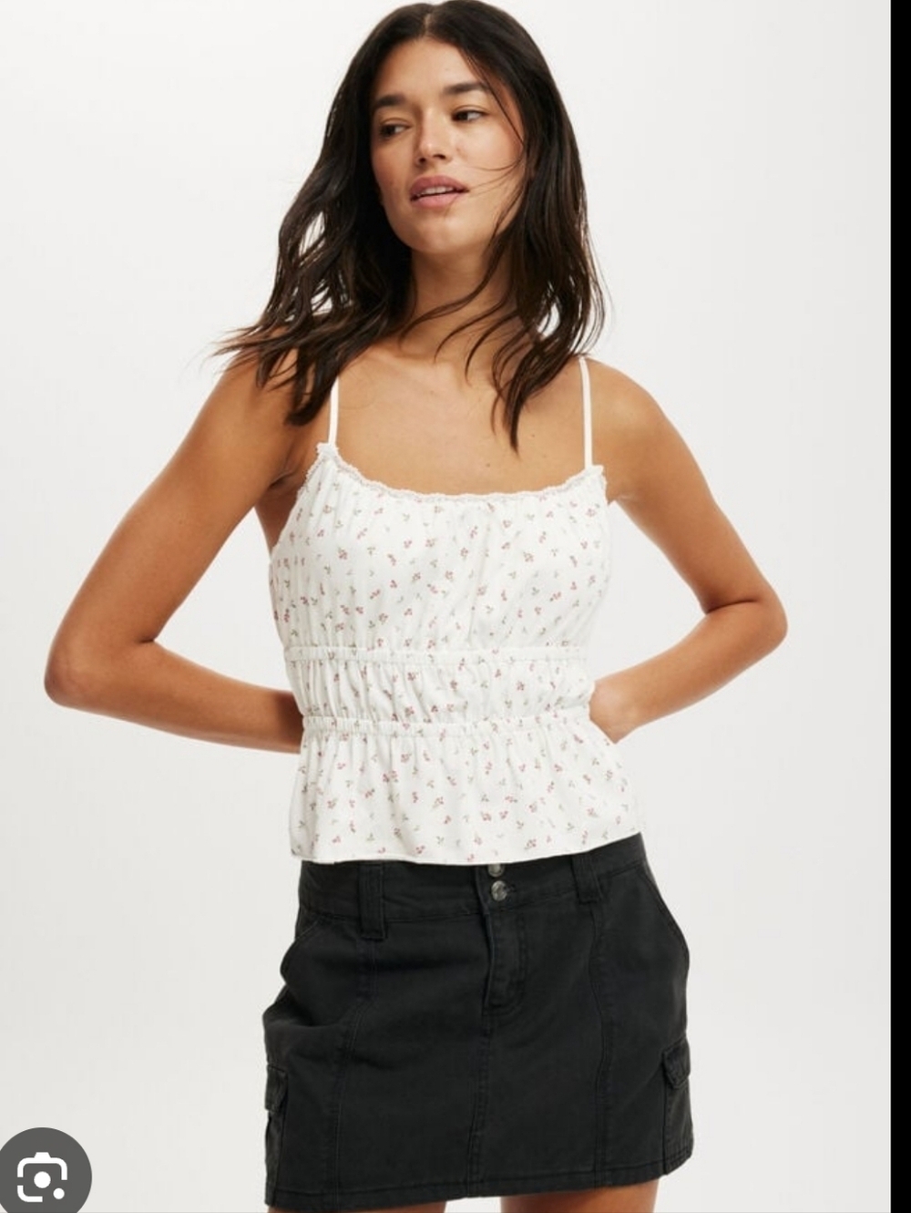Cotton On Annie Lace Smocked Floral Cami Tank Top - White Size XS